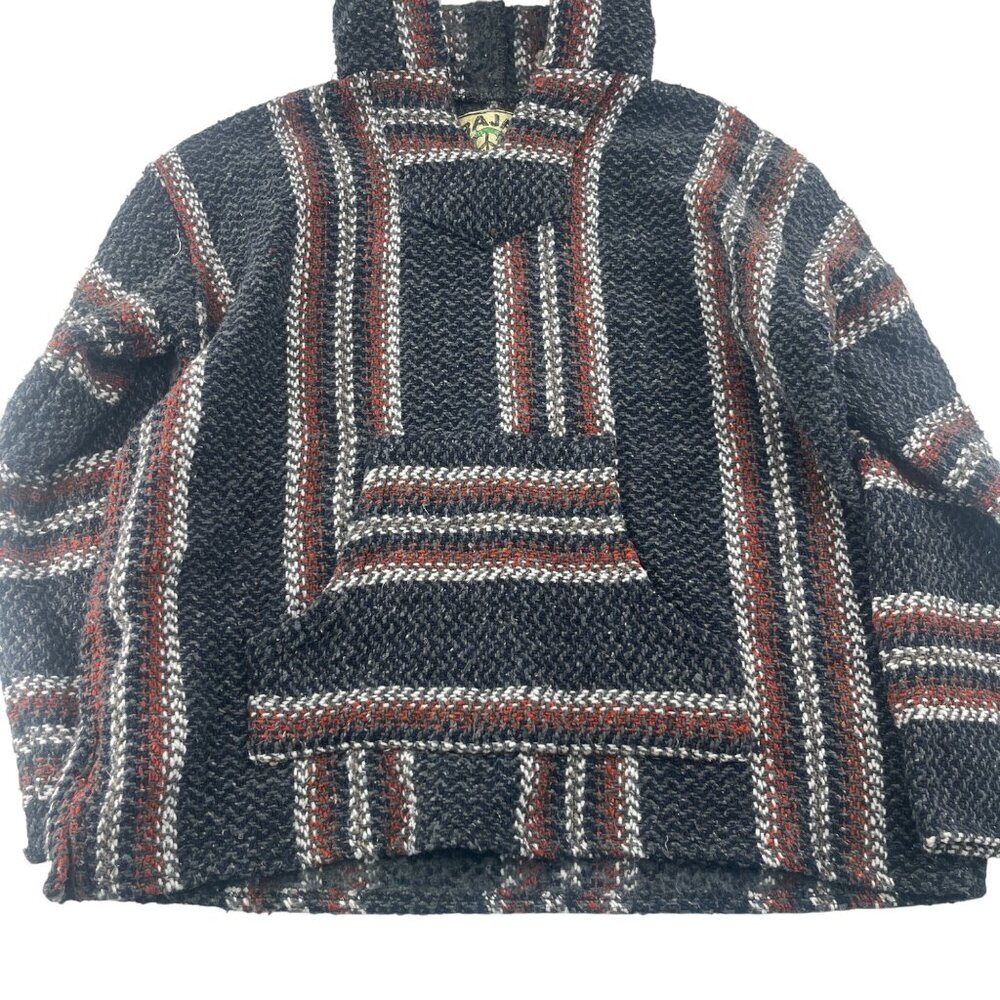 Baja Joe Striped Mexican Hoodie Pullover Jacket Size‎ Large